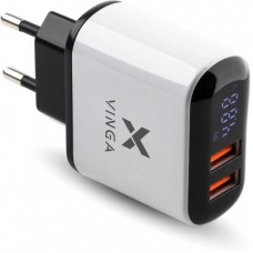 Зарядное устройство Vinga 2 Port QC3.0 Display Wall Charger (VWCQAADW) Б/У