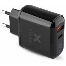 Зарядное устройство Vinga 2 Port QC3.0+PD Display Wall Charger (VWCQPACDBK) Б/У